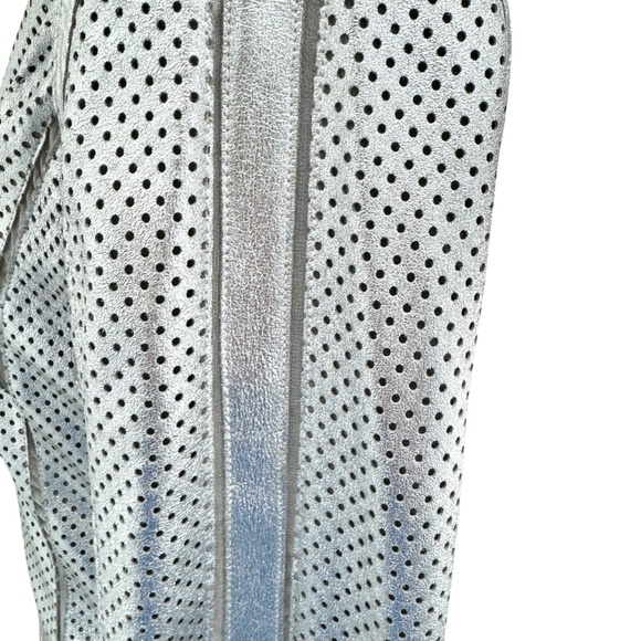 ROBERTO CAVALLI SILVER PERFORATED LEATHER FITTED FULL ZIP JACKET - WAS ALTERED - Picture 9 of 16